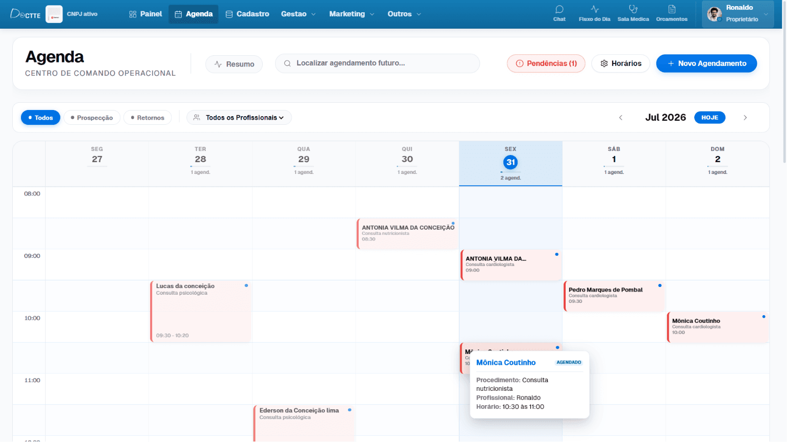 Agenda inteligente — Software médico Doctte Agenda inteligente no Doctte