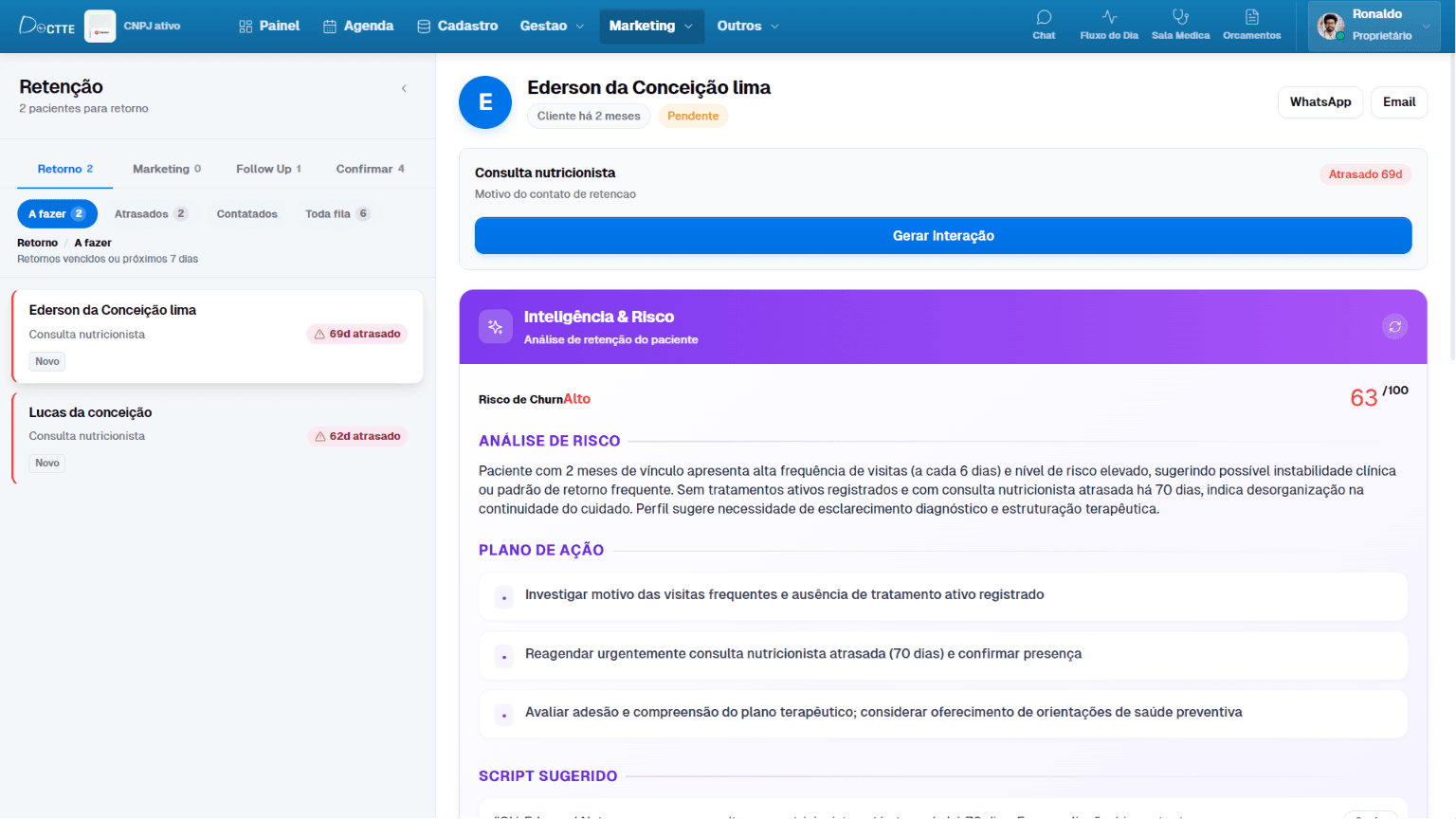 Retenção de pacientes — Software médico Doctte Retenção de pacientes no Doctte